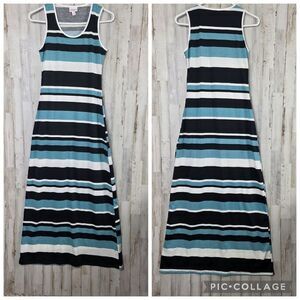 Luluroe Dani Striped Sleeveless Maxi Dress Blue Black & White Size XS 2-4